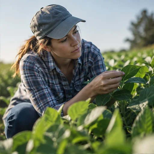 Agronomist inspecting green leaves