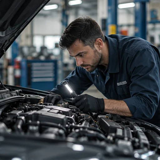 Mechanic inspecting an engine