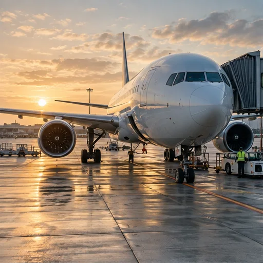 Commercial airplane on apron
