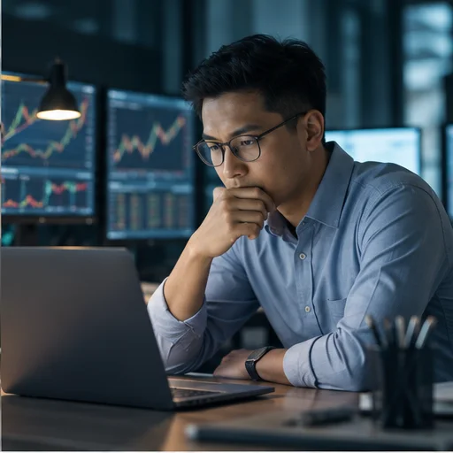 Analyst reviewing laptop
