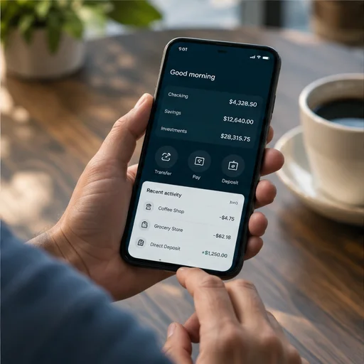 Mobile banking hands on phone