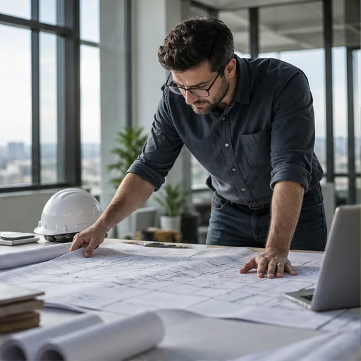 Architect reviewing drawings
