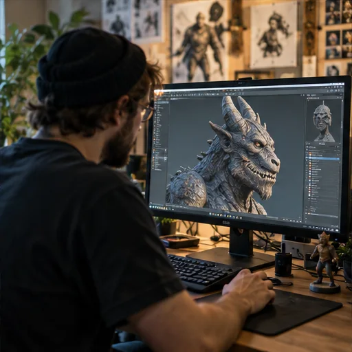 Artist modeling on workstation