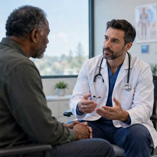 Doctor consulting adult patient
