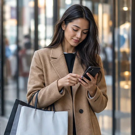 Shopper using phone